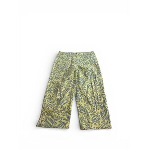 Boho Coastal Fish Print Wide Leg Crop Pants Women's Green Blue Artsy Resort 16